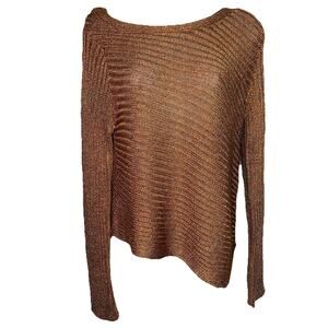 Free People Logan Copper Metallic Knit Asymmetrical Sweater womans Sz MED